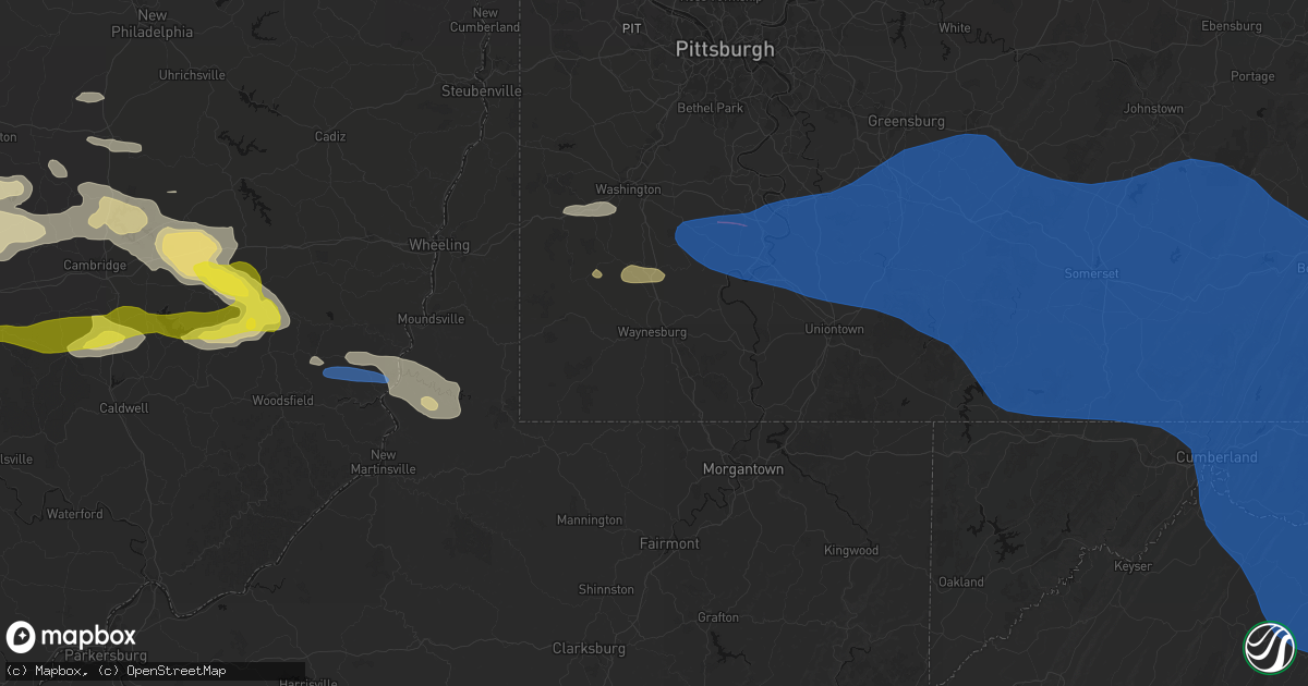 Hail map in Waynesburg, PA on June 6, 2026