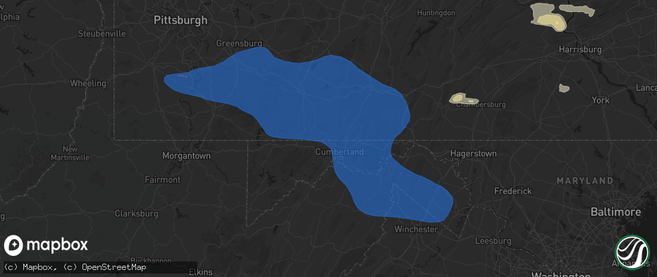Hail map in Wellersburg, PA on June 6, 2026