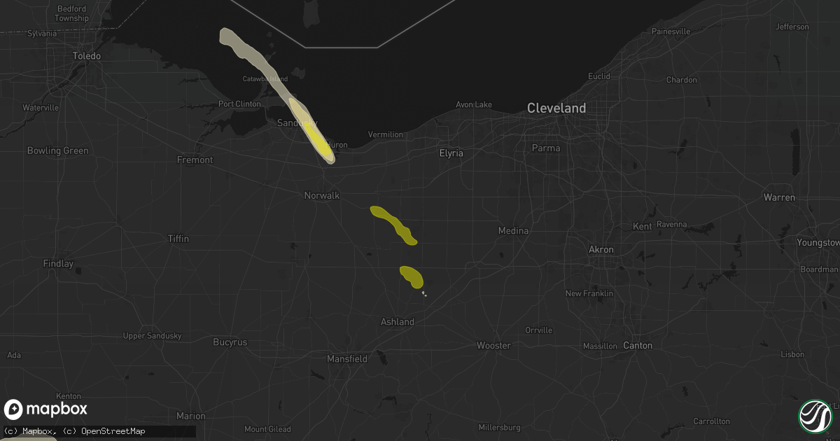 Hail map in Wellington, OH on June 6, 2026