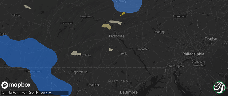 Hail map in Wellsville, PA on June 6, 2026