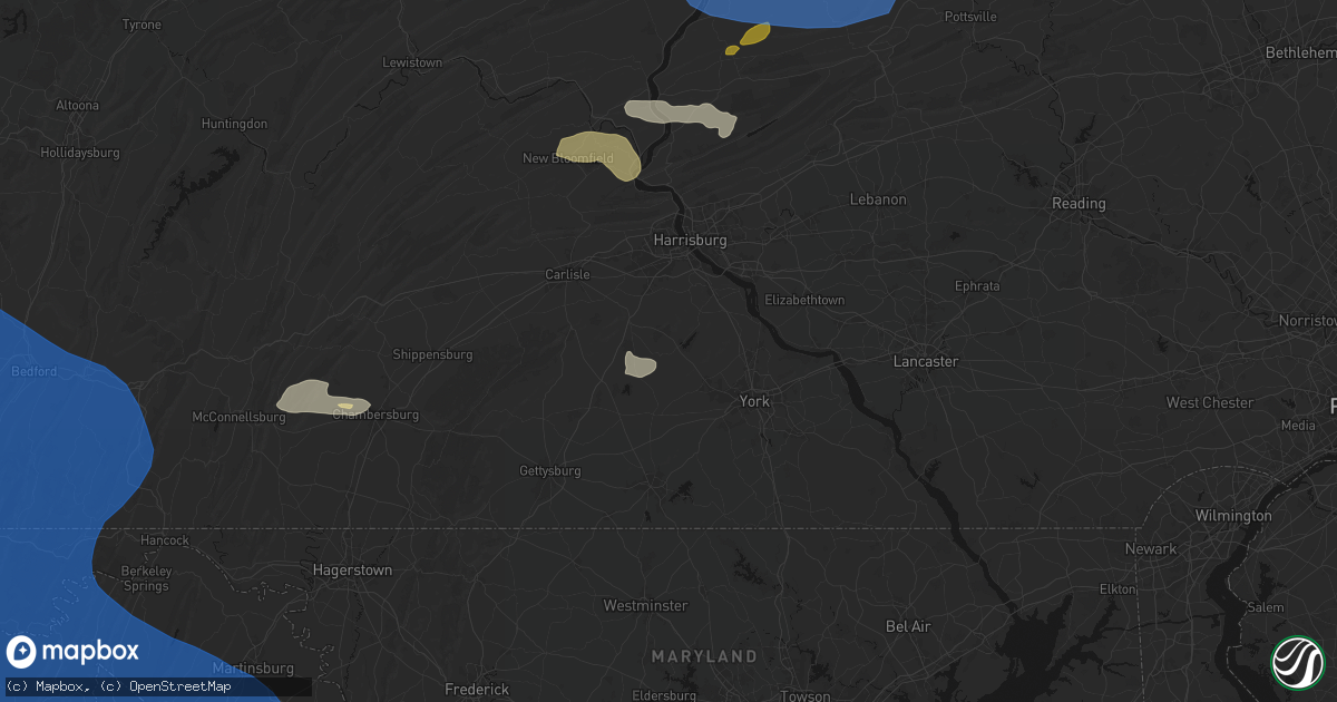 Hail map in Wellsville, PA on June 6, 2026