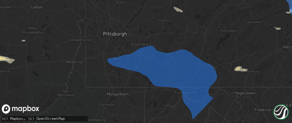Hail map in White, PA on June 6, 2026
