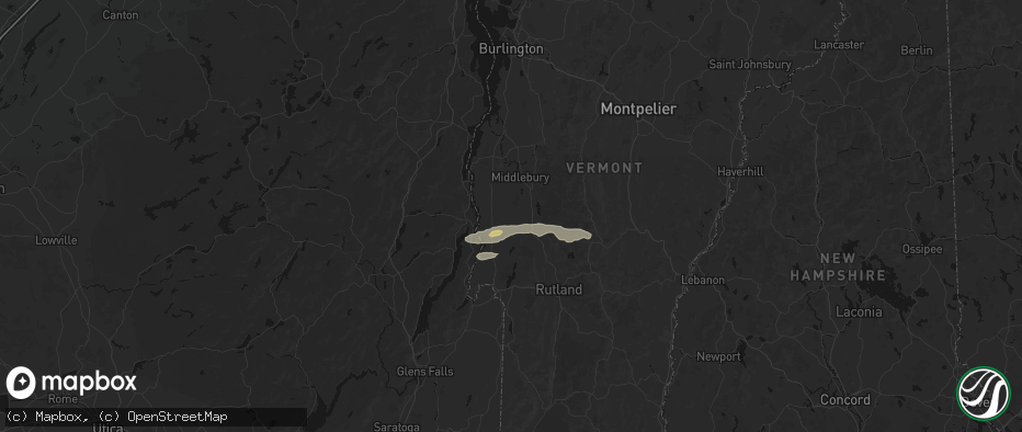 Hail map in Whiting, VT on June 6, 2026