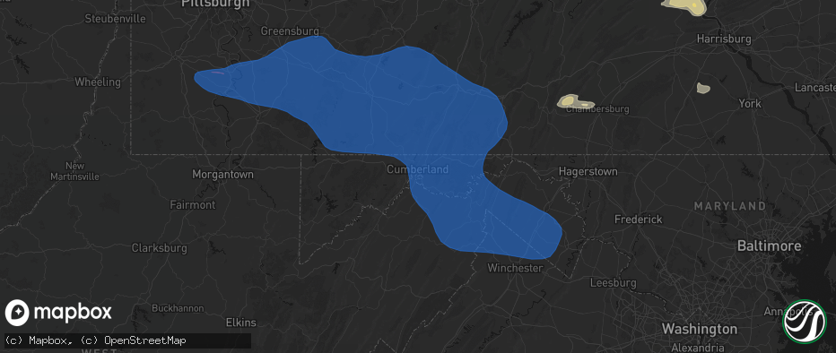 Hail map in Wiley Ford, WV on June 6, 2026