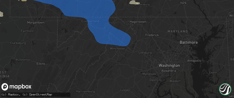 Hail map in Winchester, VA on June 6, 2026