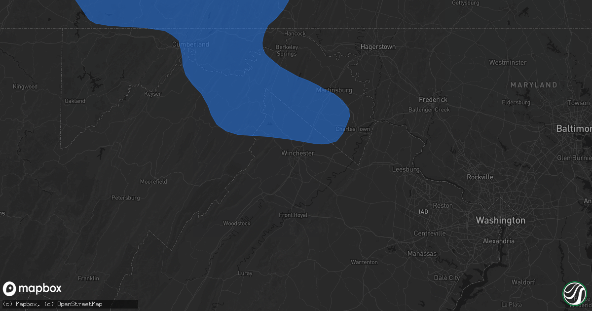 Hail map in Winchester, VA on June 6, 2026