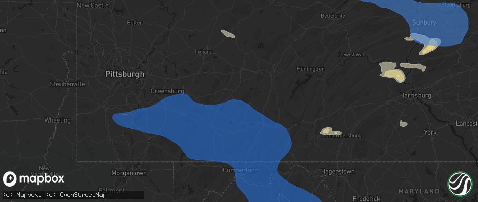 Hail map in Windber, PA on June 6, 2026
