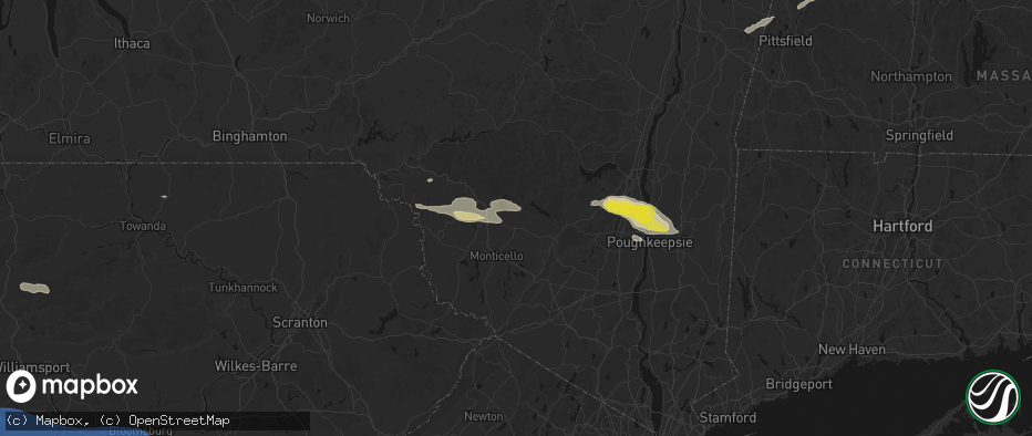 Hail map in Woodbourne, NY on June 6, 2026