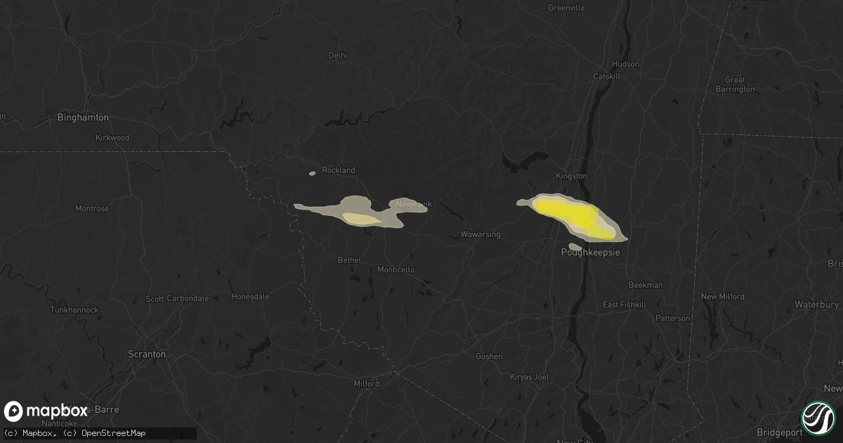 Hail map in Woodbourne, NY on June 6, 2026