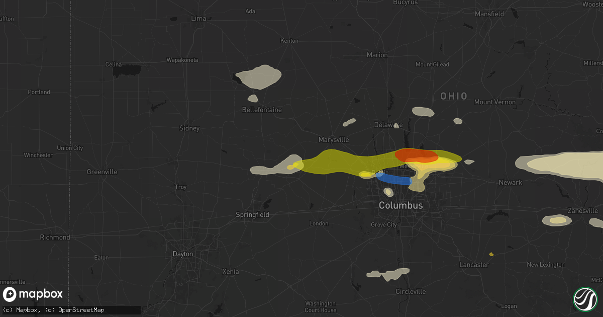 Hail map in Woodstock, OH on June 6, 2026