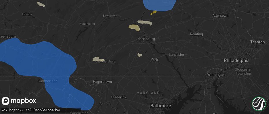 Hail map in York Springs, PA on June 6, 2026