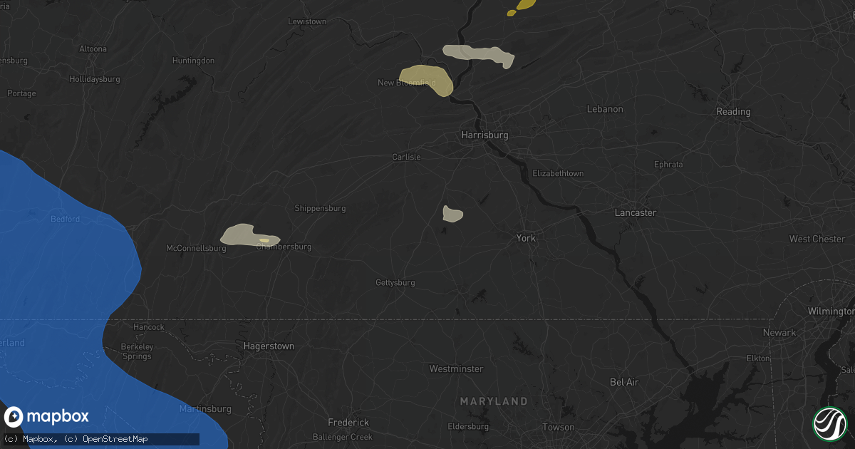 Hail map in York Springs, PA on June 6, 2026