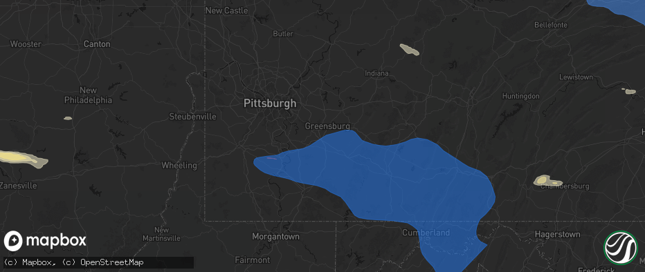 Hail map in Youngwood, PA on June 6, 2026