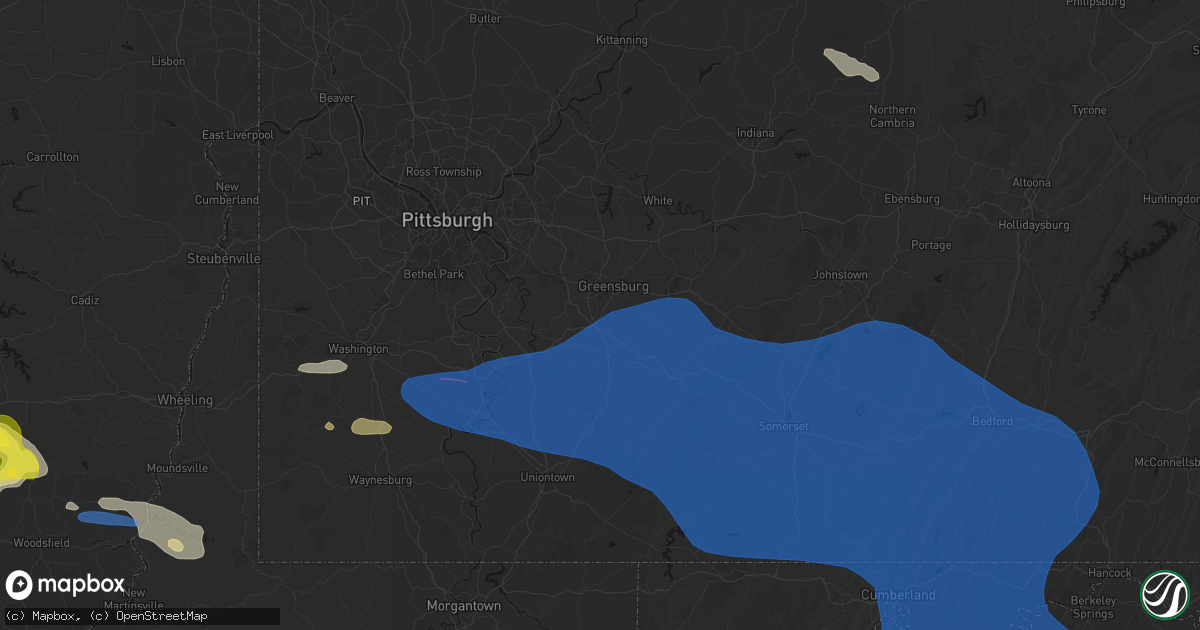 Hail map in Youngwood, PA on June 6, 2026