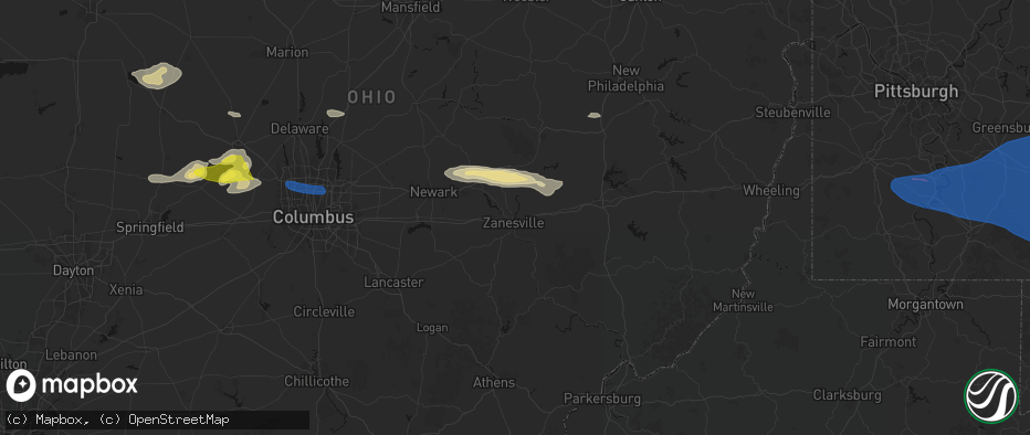 Hail map in Zanesville, OH on June 6, 2026