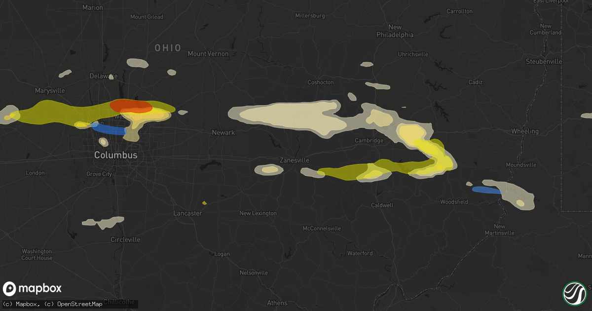 Hail map in Zanesville, OH on June 6, 2026