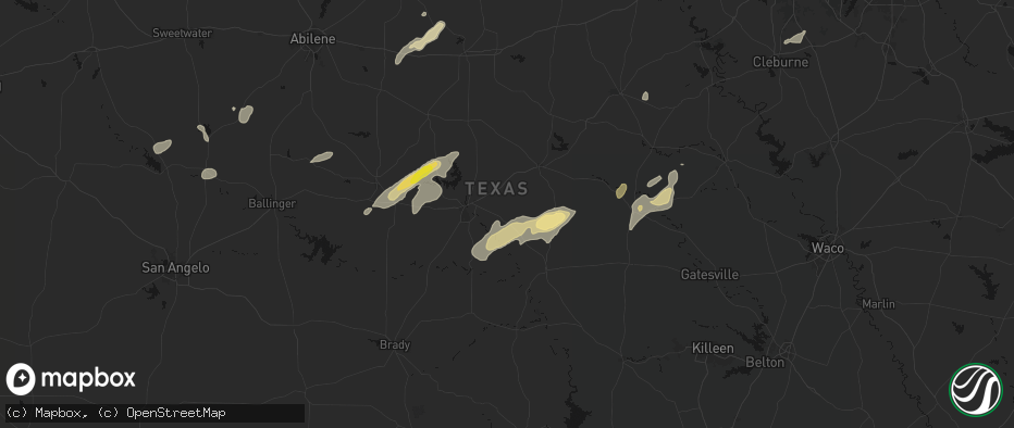 Hail map in Zephyr, TX on June 6, 2026