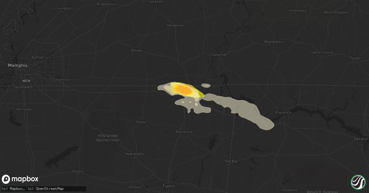 Hail map in Corinth, MS on June 7, 2014