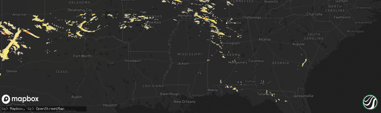 Hail map in Mississippi on June 7, 2014