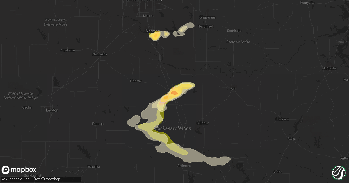 Hail map in Pauls Valley, OK on June 7, 2014