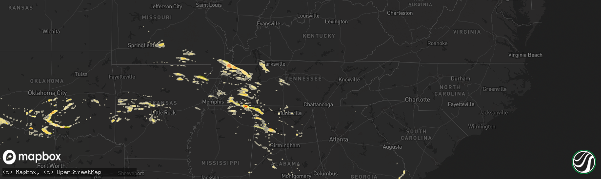 Hail map in Tennessee on June 7, 2014