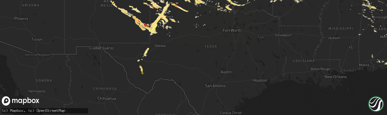 Hail map in Texas on June 7, 2014