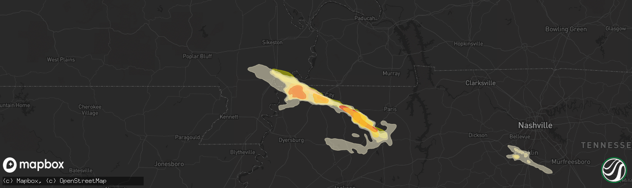 Hail map in Union City, TN on June 7, 2014