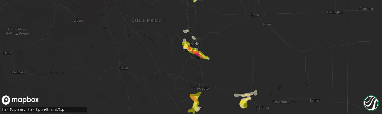 Hail map in Colorado Springs, CO on June 7, 2016