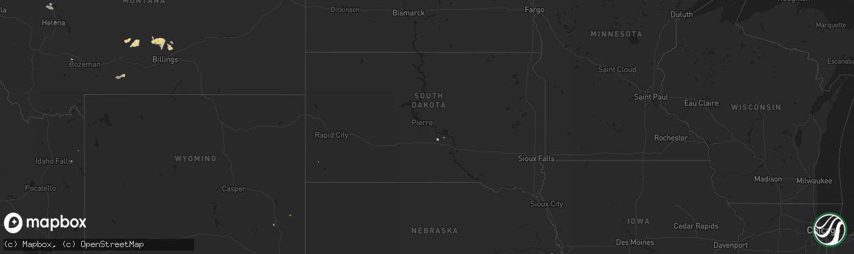 Hail map in South Dakota on June 7, 2016