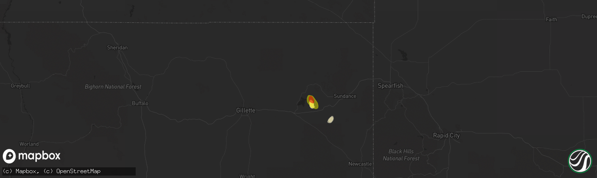 Hail map in Moorcroft, WY on June 7, 2017