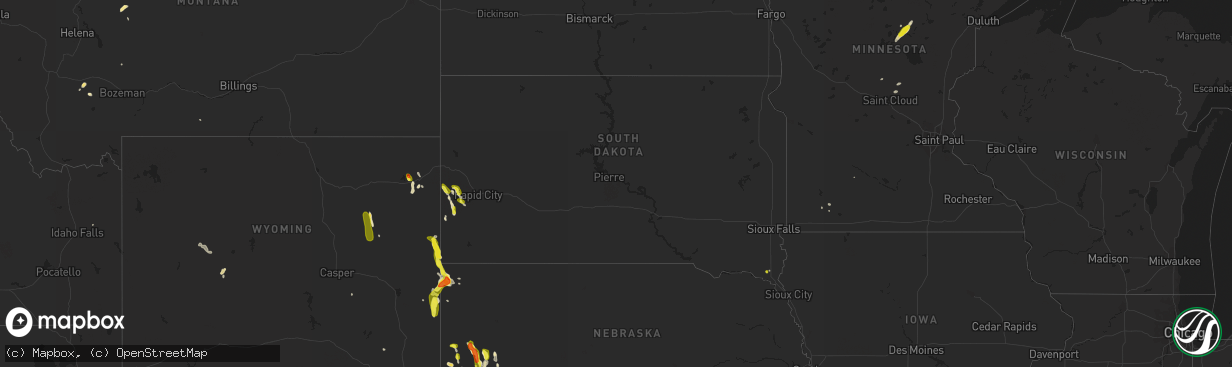 Hail map in South Dakota on June 7, 2017