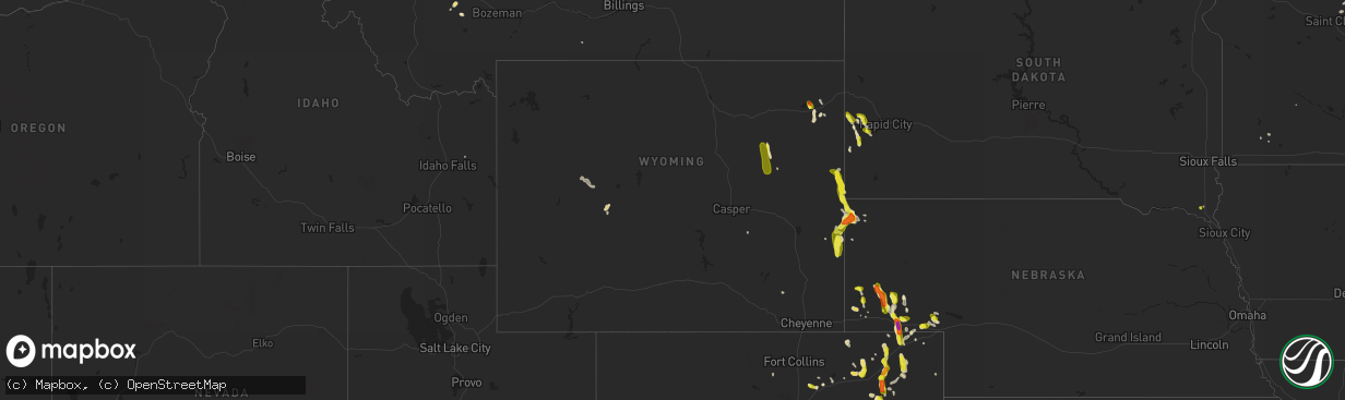 Hail map in Wyoming on June 7, 2017