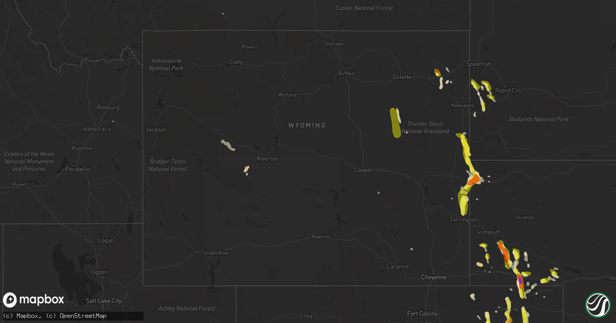 Hail map in Wyoming on June 7, 2017