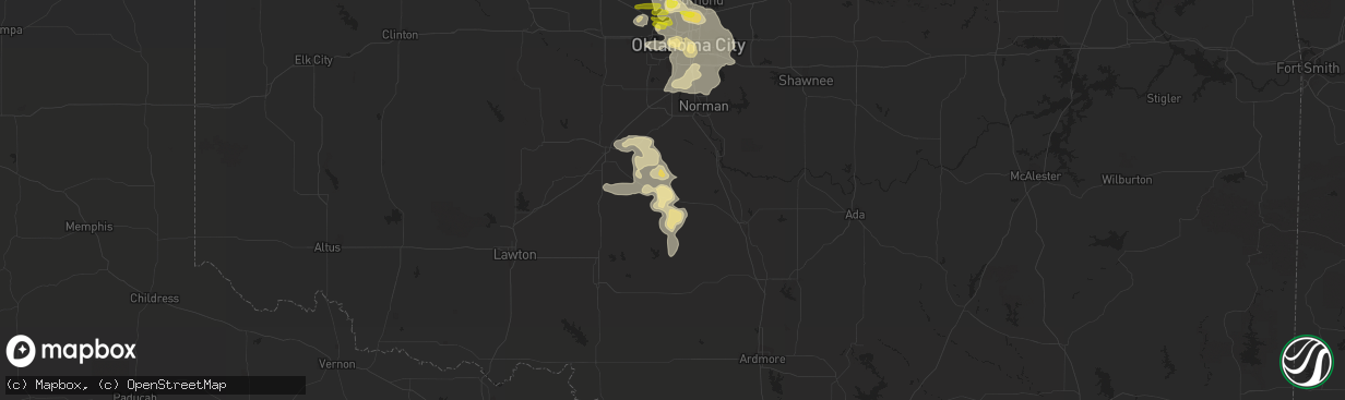 Hail map in Lindsay, OK on June 7, 2018