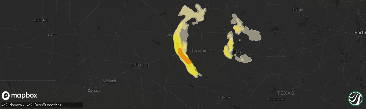 Hail map in Loraine, TX on June 7, 2018