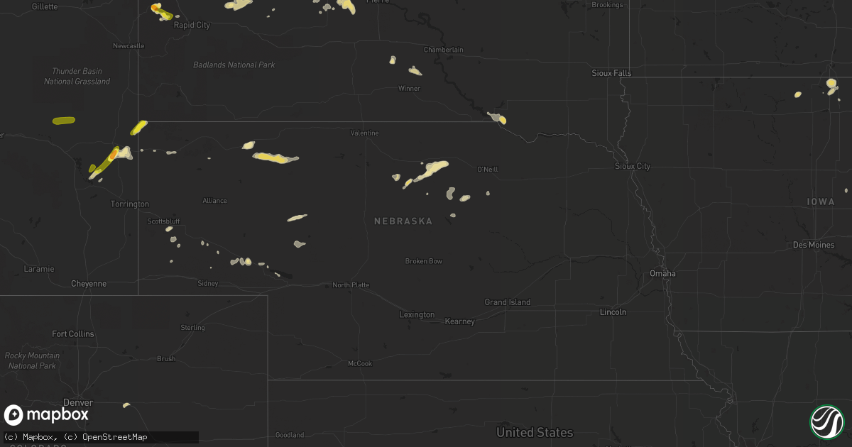 Hail map in Nebraska on June 7, 2018