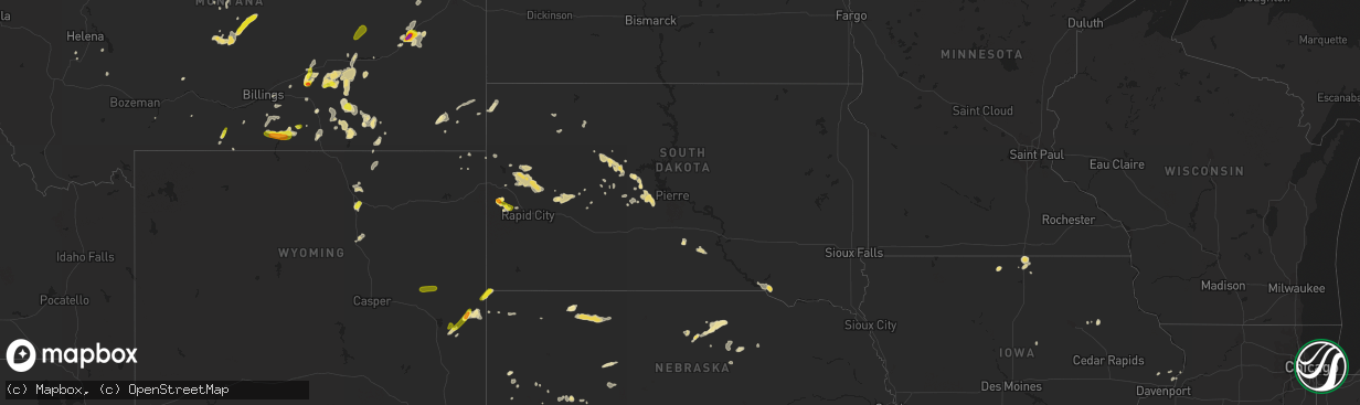 Hail map in South Dakota on June 7, 2018