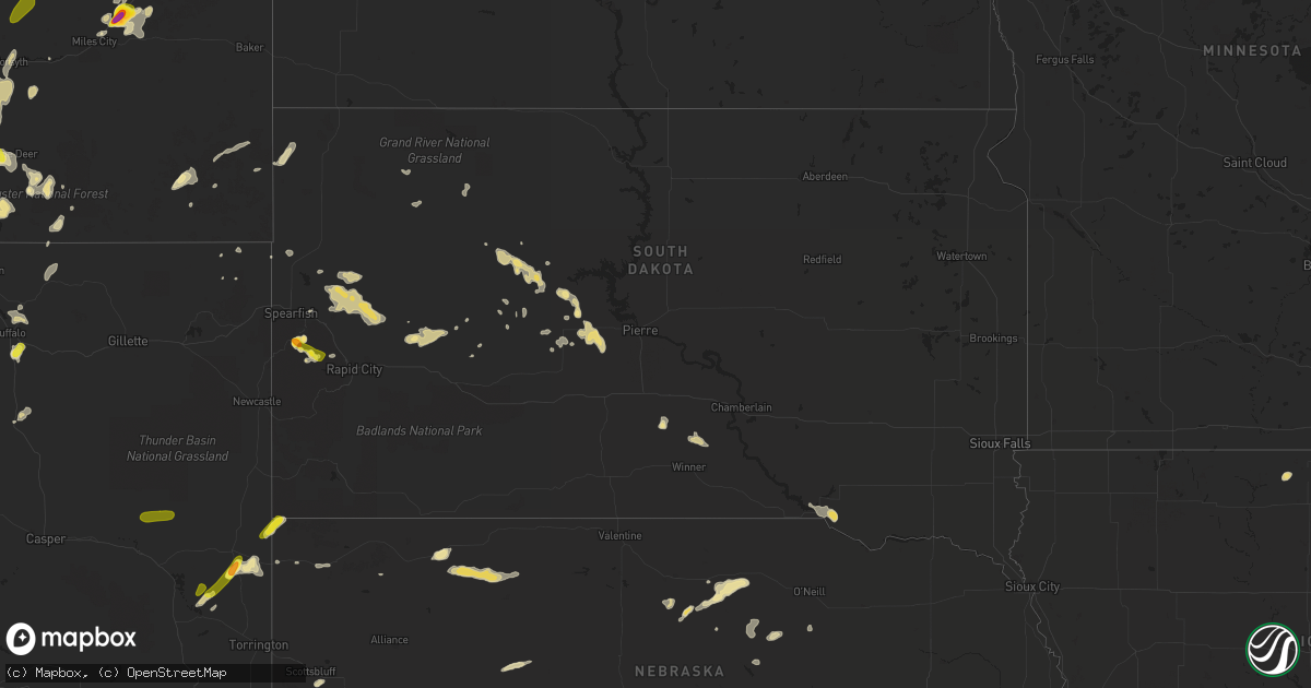 Hail map in South Dakota on June 7, 2018