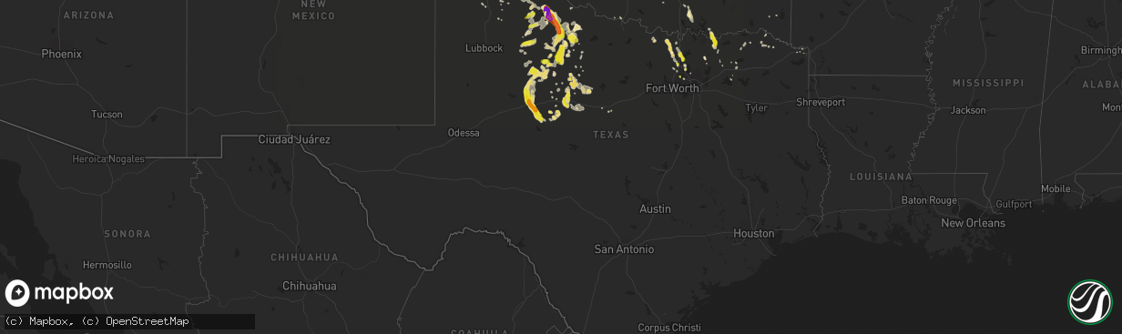 Hail map in Texas on June 7, 2018