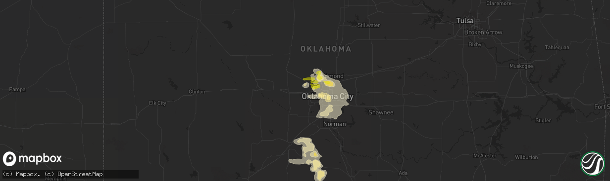 Hail map in Yukon, OK on June 7, 2018