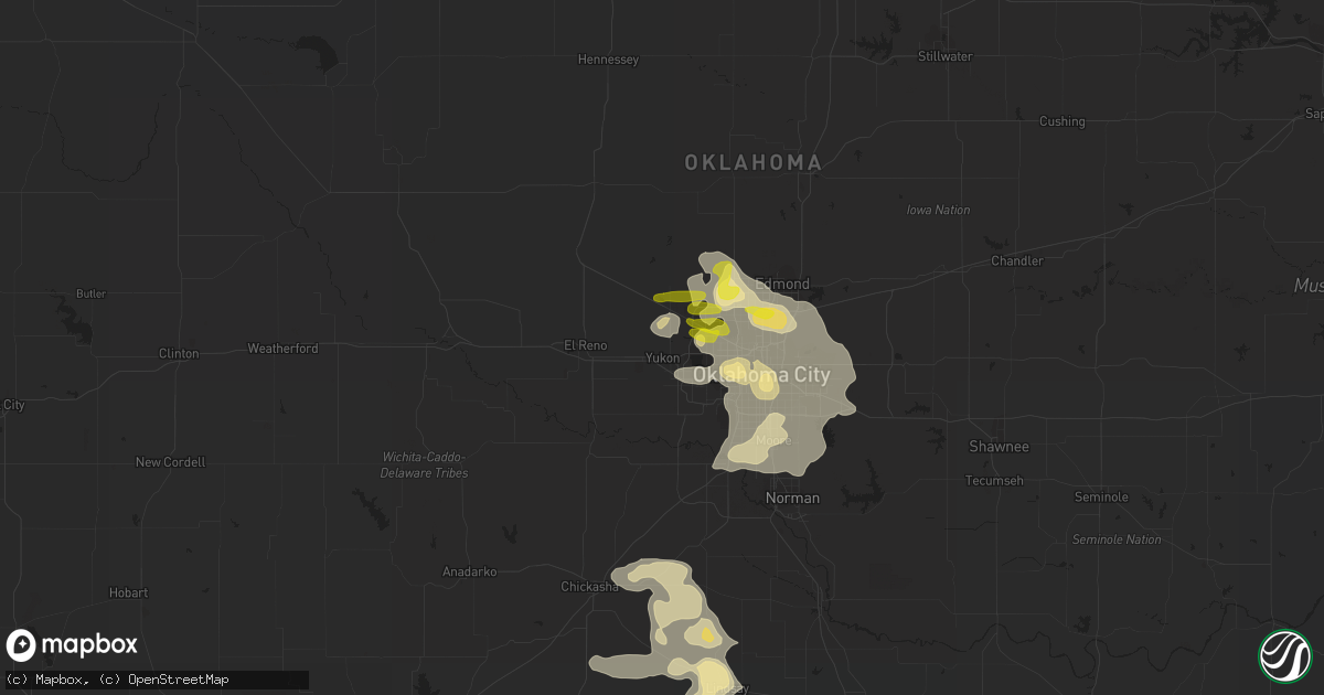 Hail map in Yukon, OK on June 7, 2018