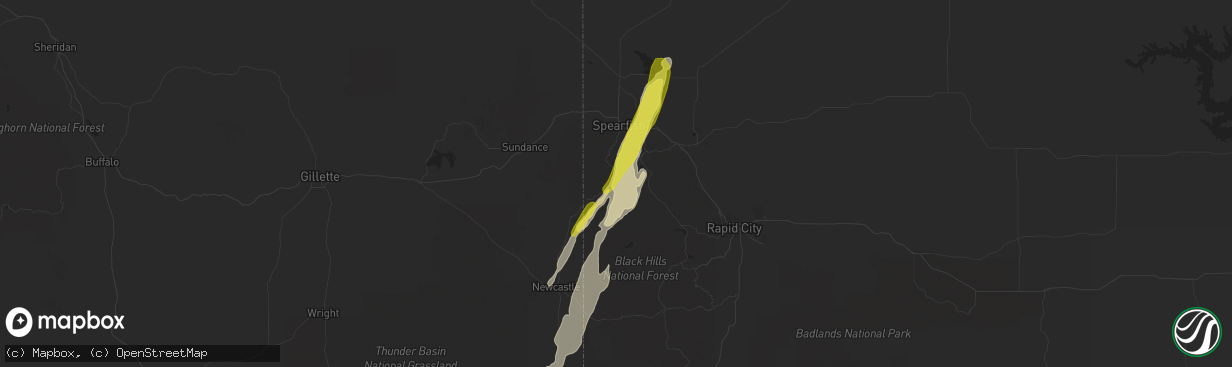 Hail map in Lead, SD on June 7, 2019