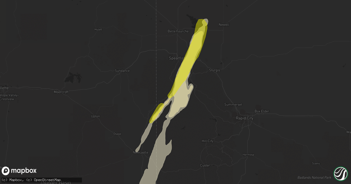 Hail map in Lead, SD on June 7, 2019