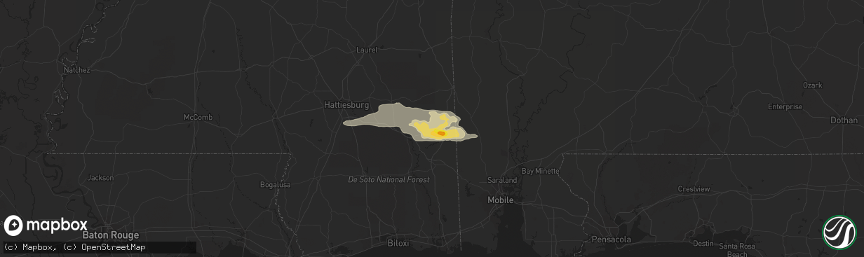 Hail map in Leakesville, MS on June 7, 2019