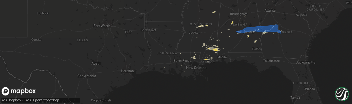 Hail map in Louisiana on June 7, 2019