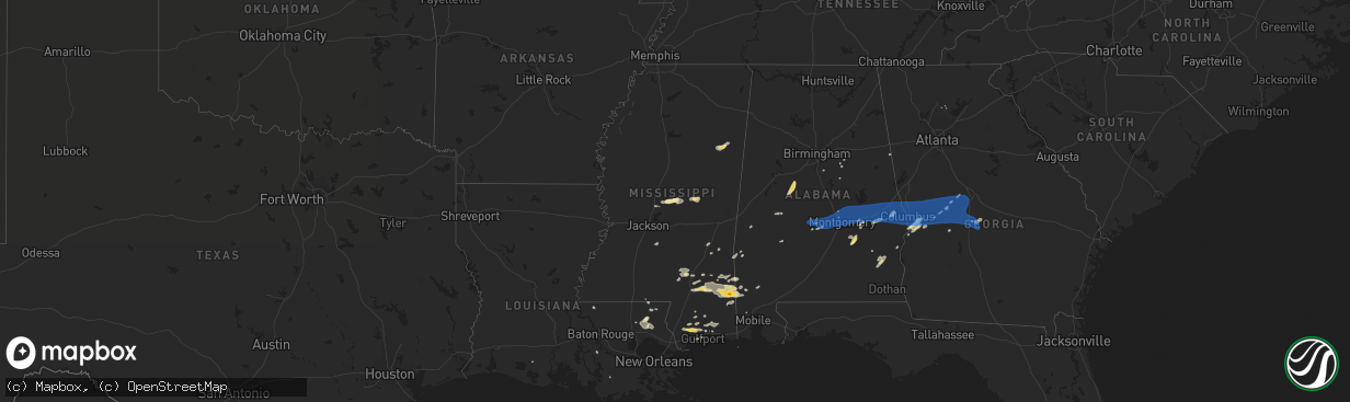 Hail map in Mississippi on June 7, 2019