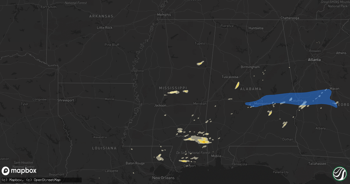 Hail map in Mississippi on June 7, 2019