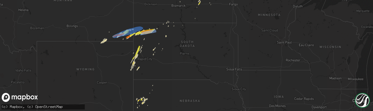 Hail map in South Dakota on June 7, 2019