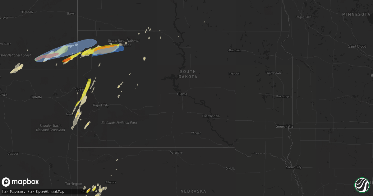 Hail map in South Dakota on June 7, 2019