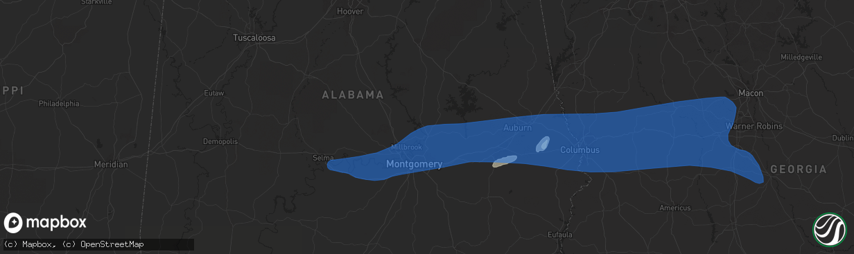 Hail map in Wetumpka, AL on June 7, 2019